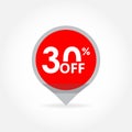 30% price off pointer or marker. Sale and discount tag icon. Vector illustration Royalty Free Stock Photo